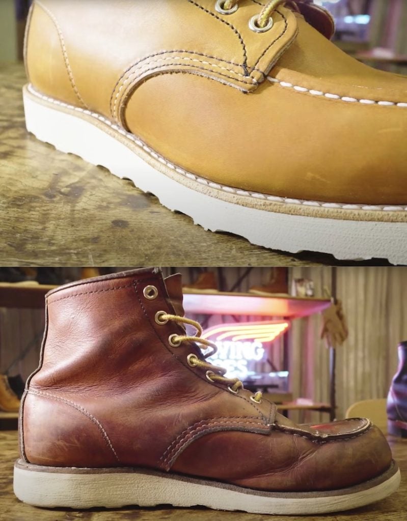 Red wing moc toe boot patina