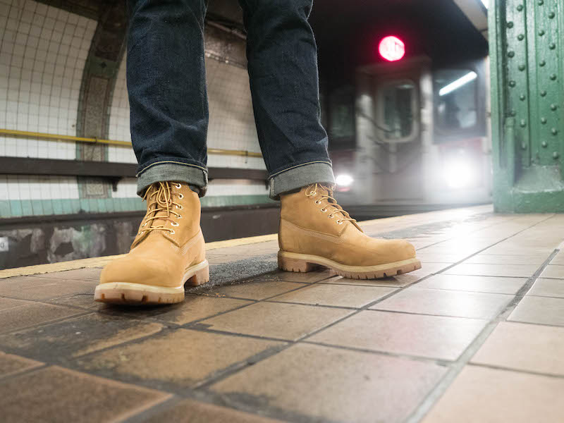 black timberland boots on feet