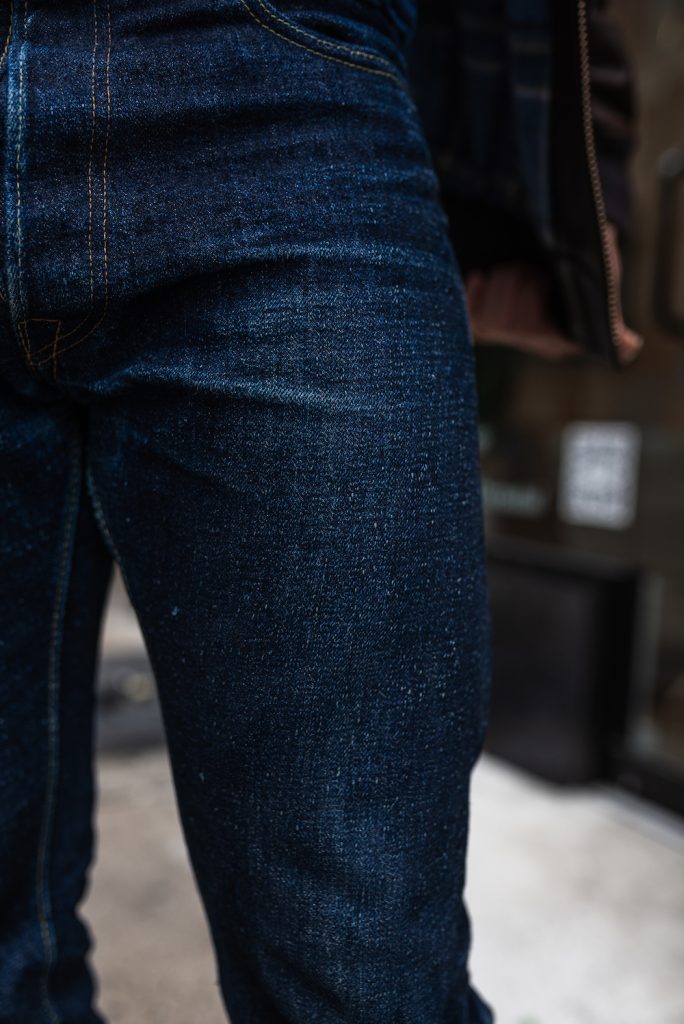 pure blue selvedge denim on leg