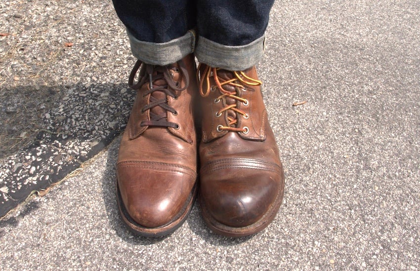 thursday boot and red wing boot side by side