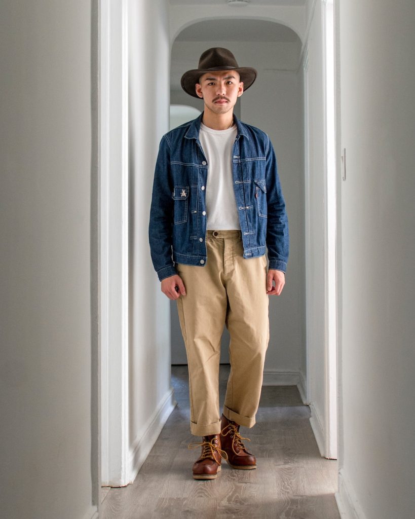 Red wing moc toe chinos denim jacket
