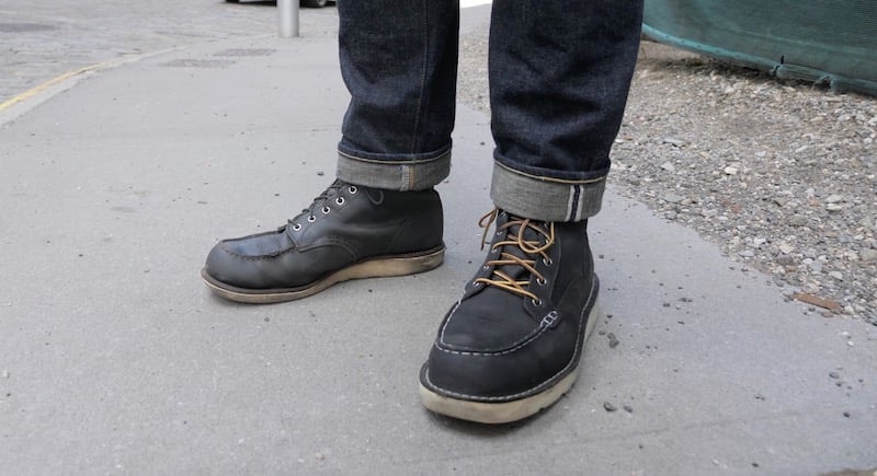 red wing boots on feet