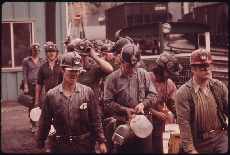 miners wearing denim