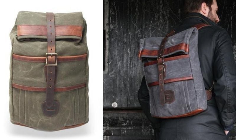 Dakota Waxed Canvas Commuter Backpack | Field Khaki w/ Chestnut Brown Leather