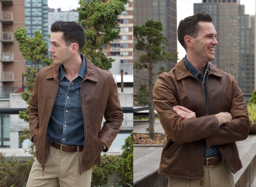 Schott buffalo leather jacket denim western shirt