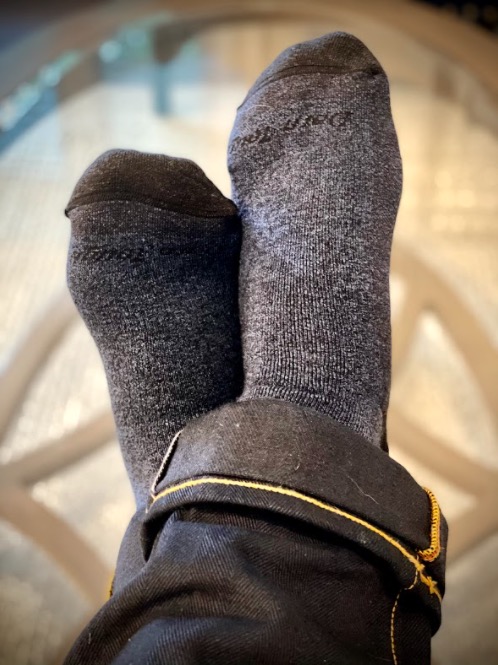 darn tough hike socks on feet
