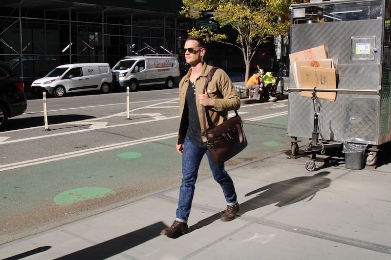 filson leather briefcase with red wing iron rangers tanuki jeans