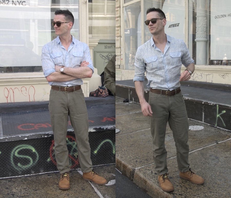 Jim green chukka boots outfit linen