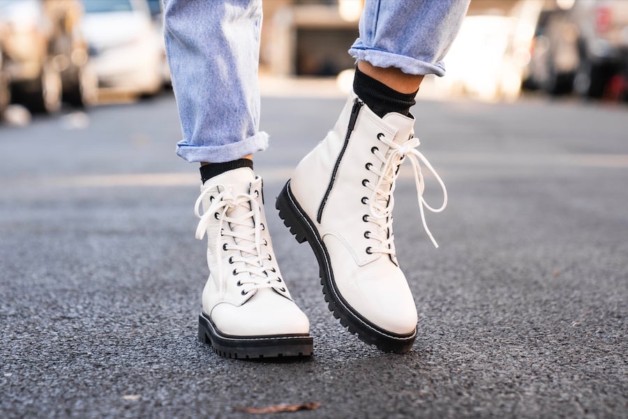 White combat clearance boots with heels