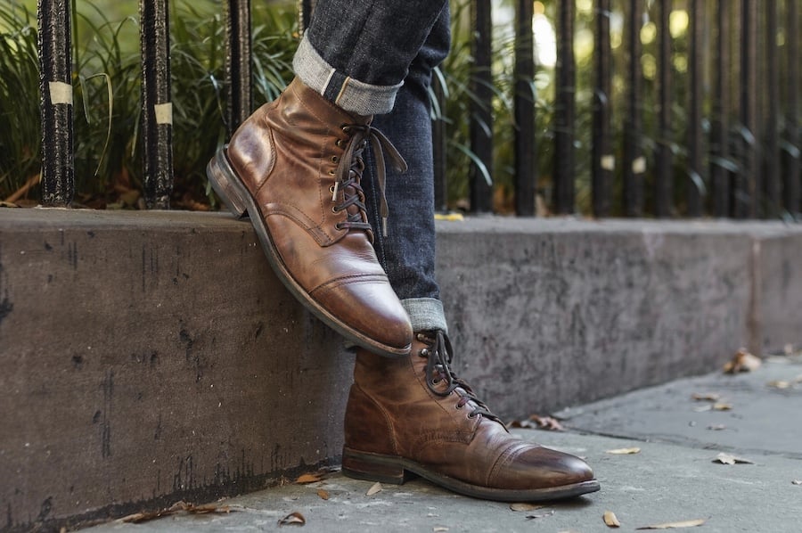 Weathered shop leather boots