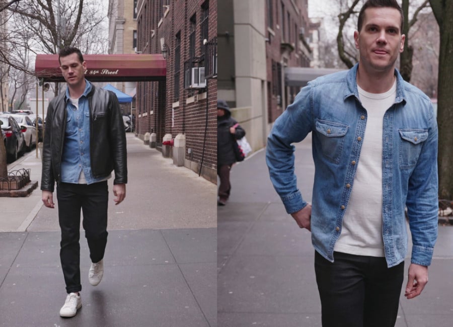 A more modern denim shirt look