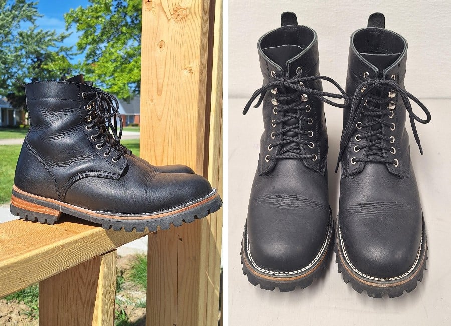 Black Cordobes service boots profile and laced up with the cord lacing