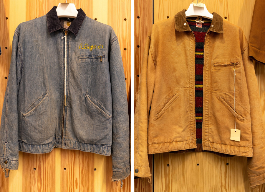 carhartt zipper jacket blue denim brown duck