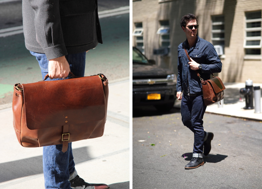 Satchel and Page Mailbag messenger bag carrying by the handle and shoulder