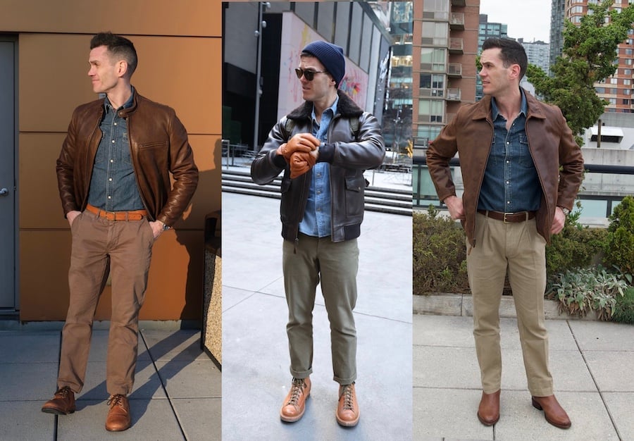 Denim shirt leather jackets