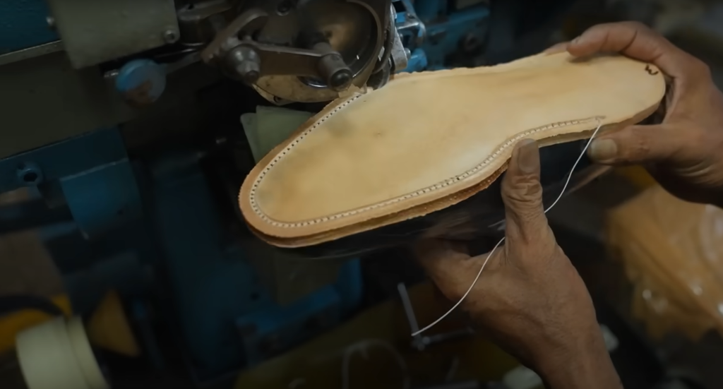 Stitching a J.F.J. Baker oak bark leather sole