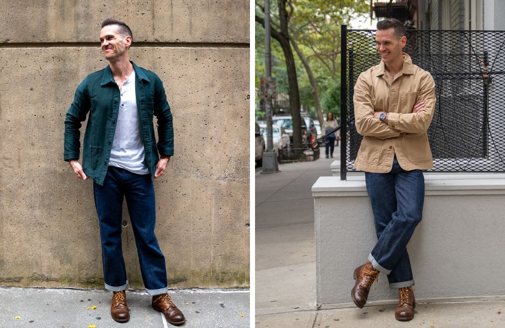 chore coat with red wing iron ranger boots