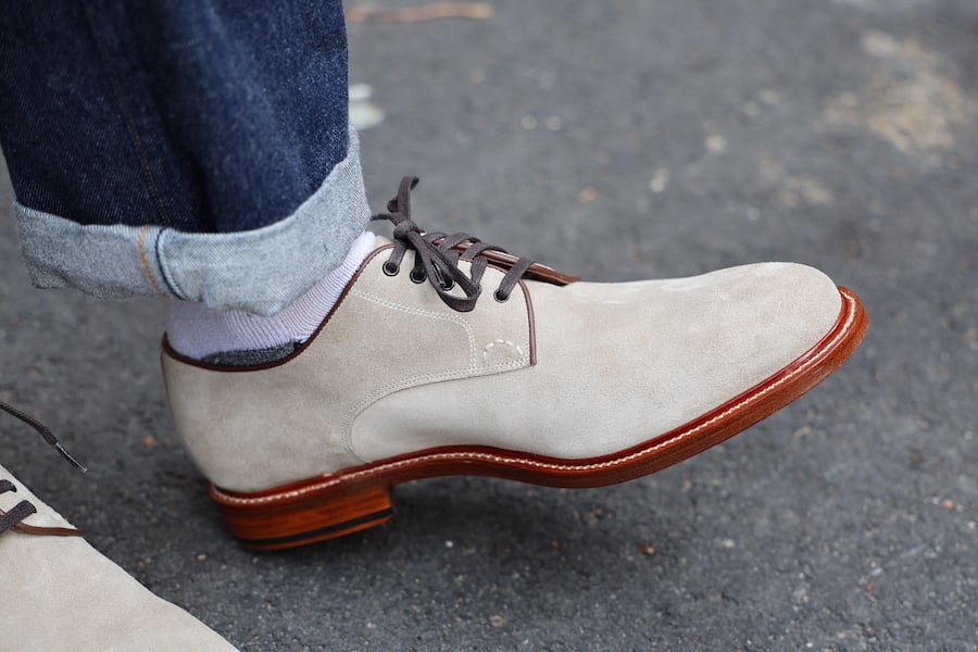 white suede buck shoes