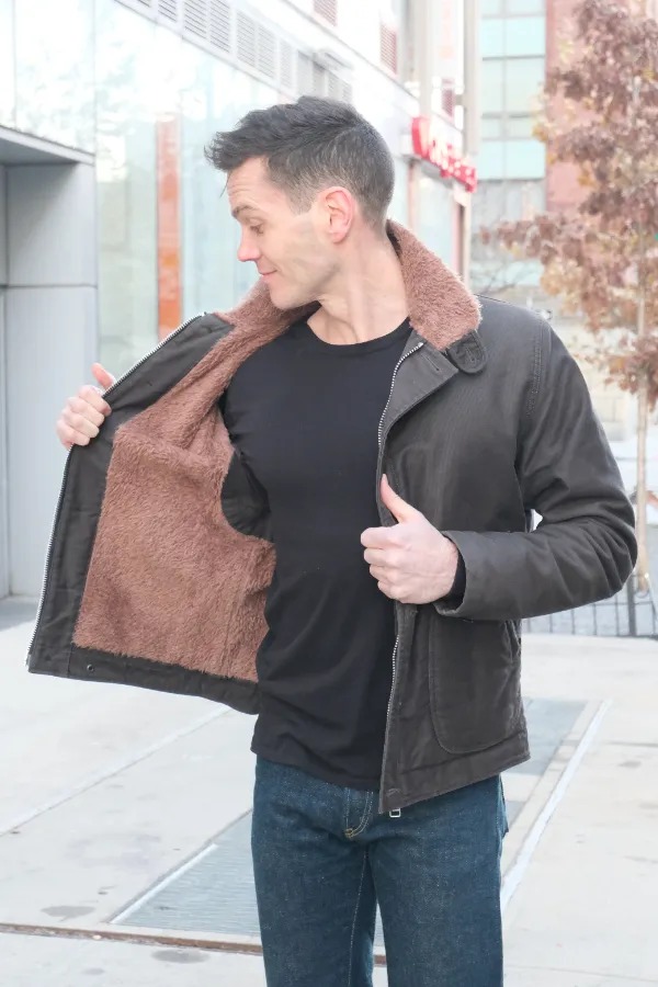 deck jacket, open revealing lining