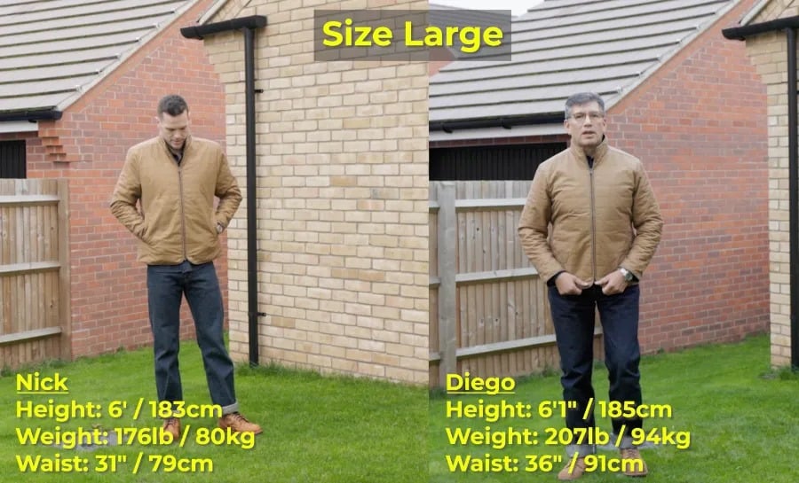 Sizing differences of the Large york jacket on nick and diego