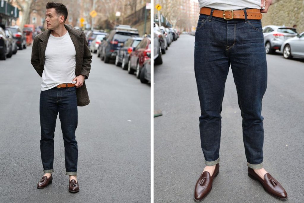 Brown tassel loafer jeans t shirt