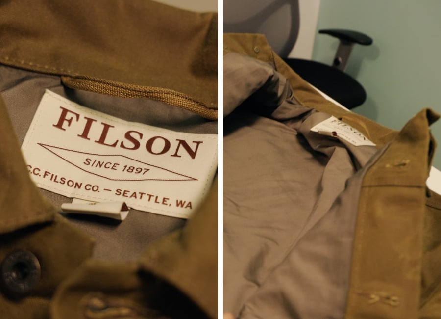 Filson waxed canvas lining tag