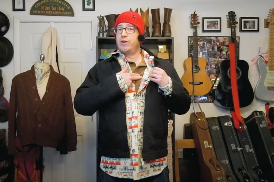 Author wearing Carhartt WIP jacket in studio