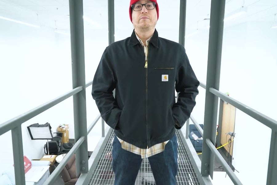 Author wearing Carhartt WIP jacket in studio