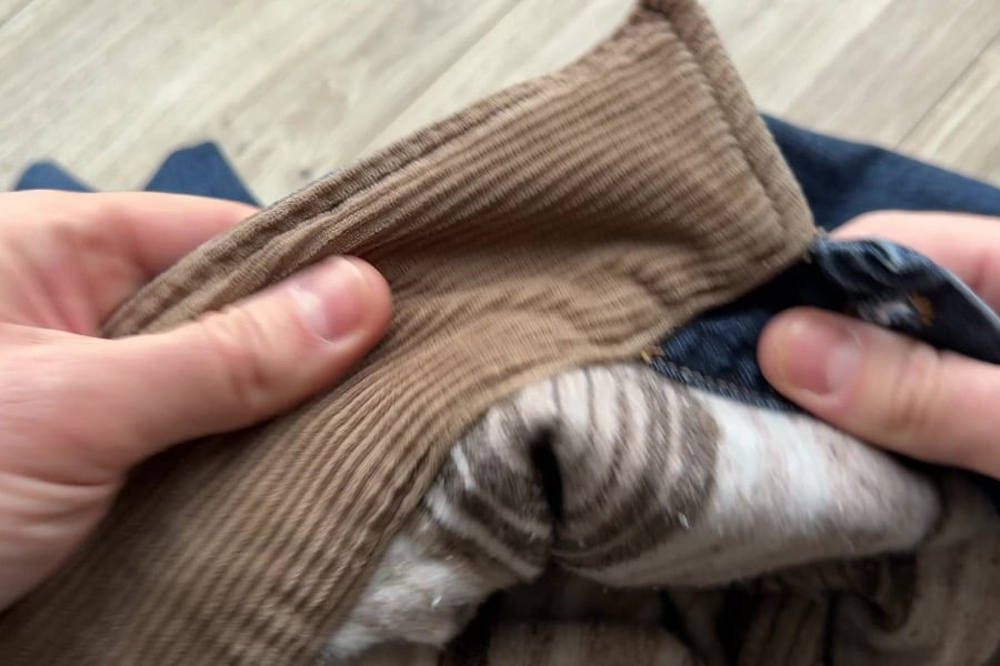 close of view of corduroy collar on Denim Trucker Jacket