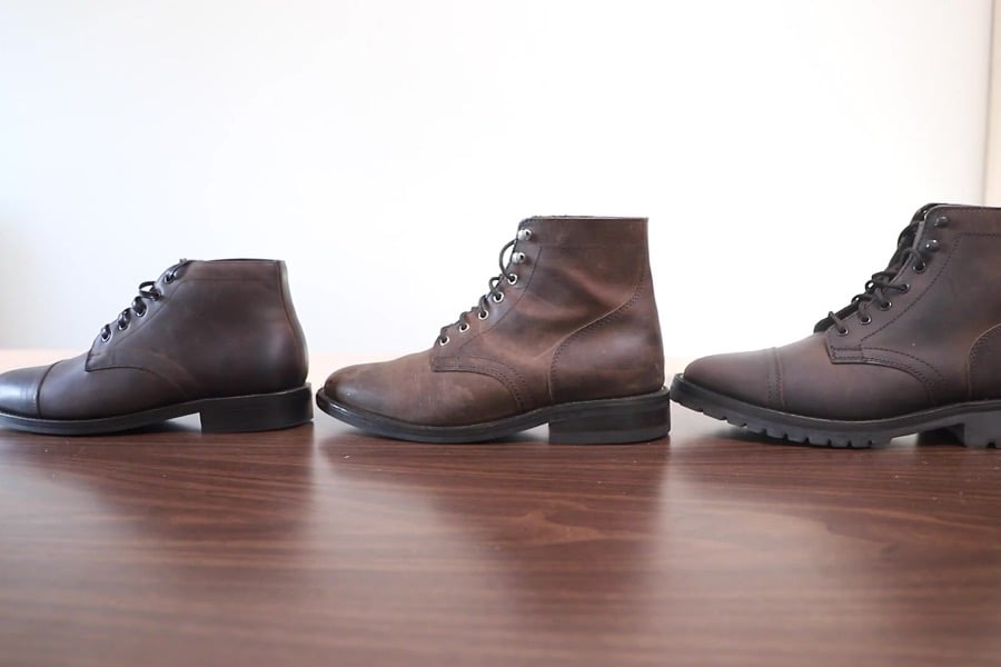 Profile view of Cadet, President, and Captain boots for side by side comparison