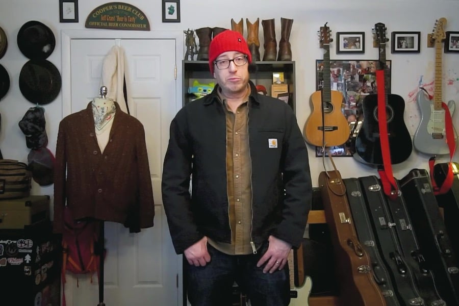 Author wearing Carhartt WIP jacket in studio