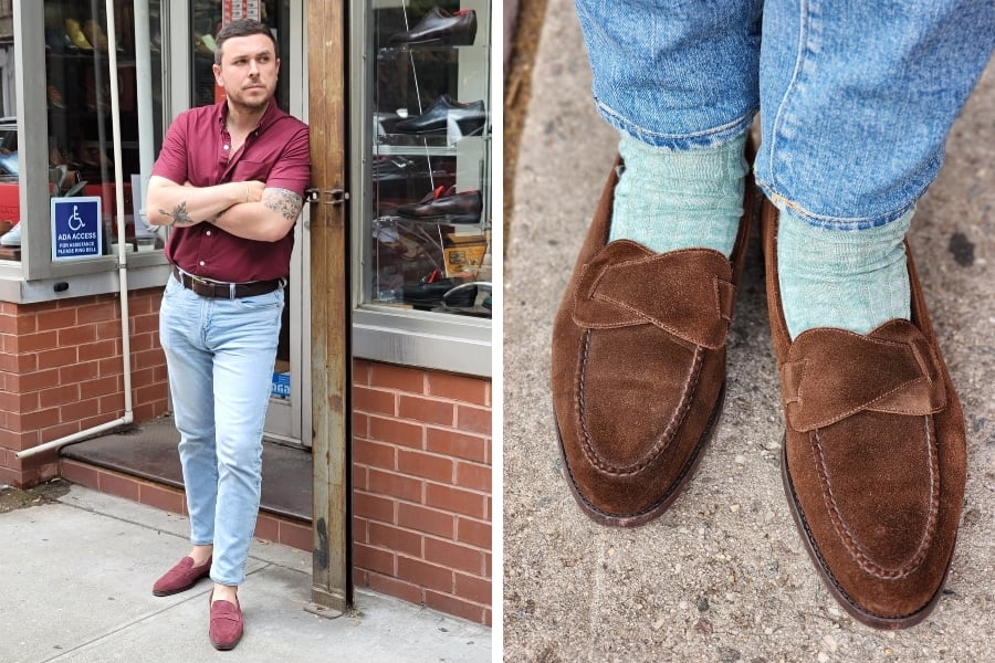 Suede loafer light wash