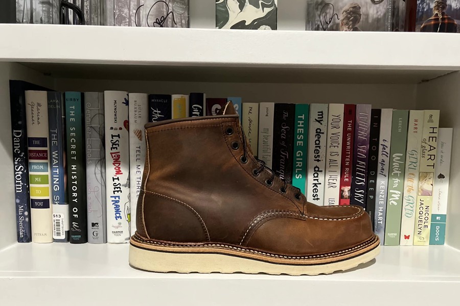 Red wing 1907 on a shelf