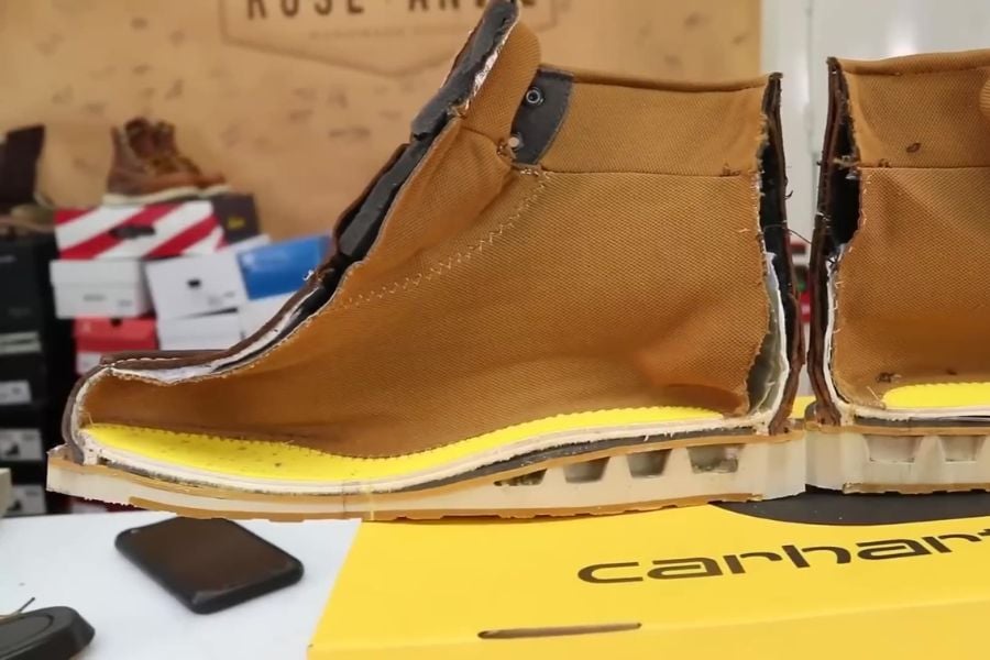 Carhartt boots cut in half