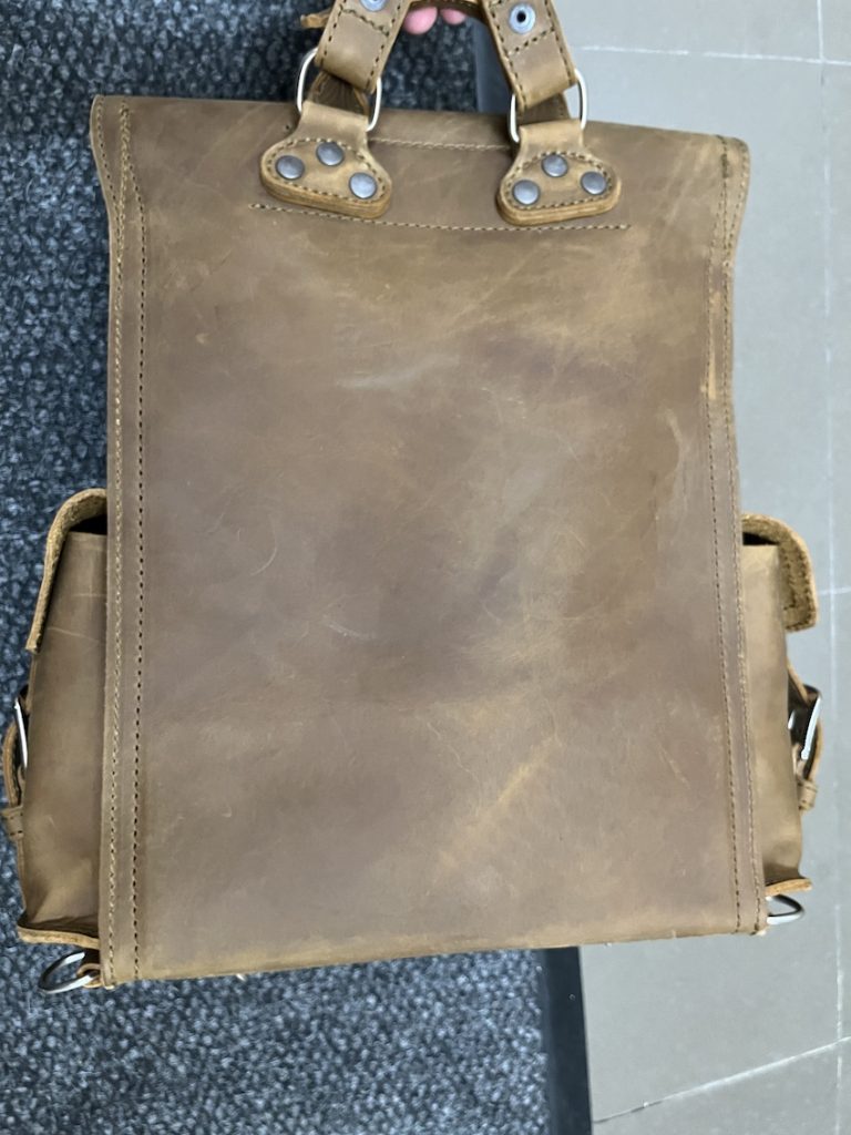 Saddleback leather front pocket backpack back panel