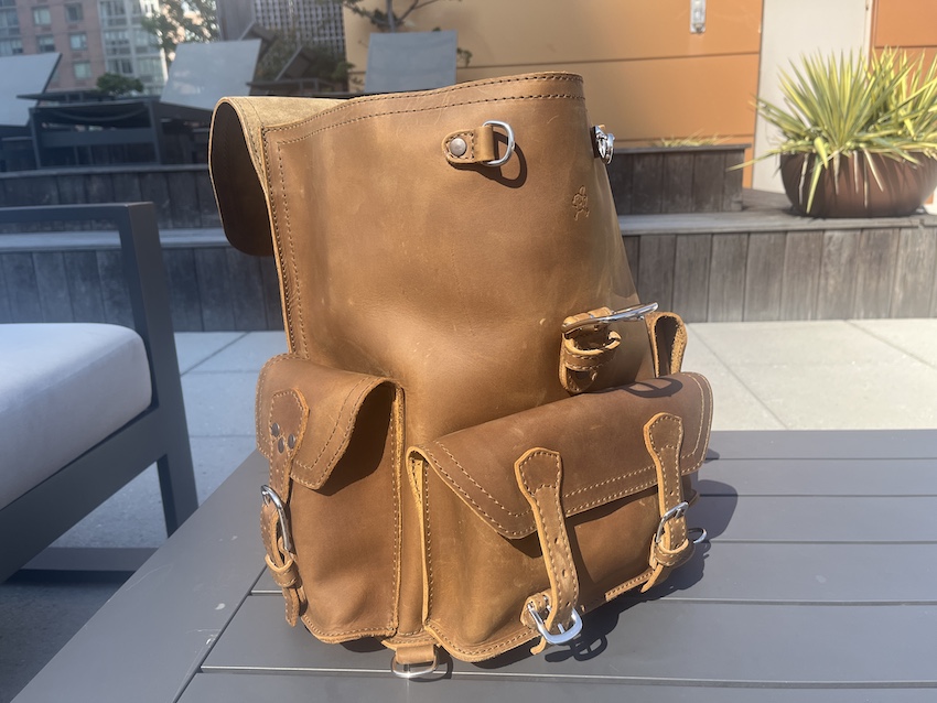 Saddleback leather front pocket backpack open flap
