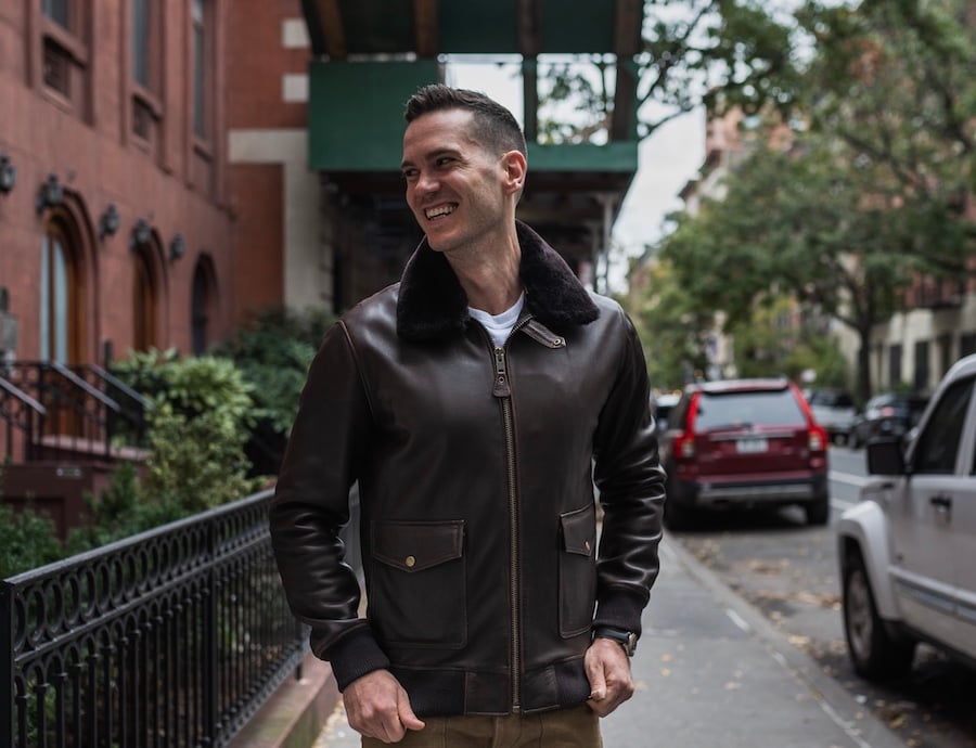 Satchel page leather bomber jacket