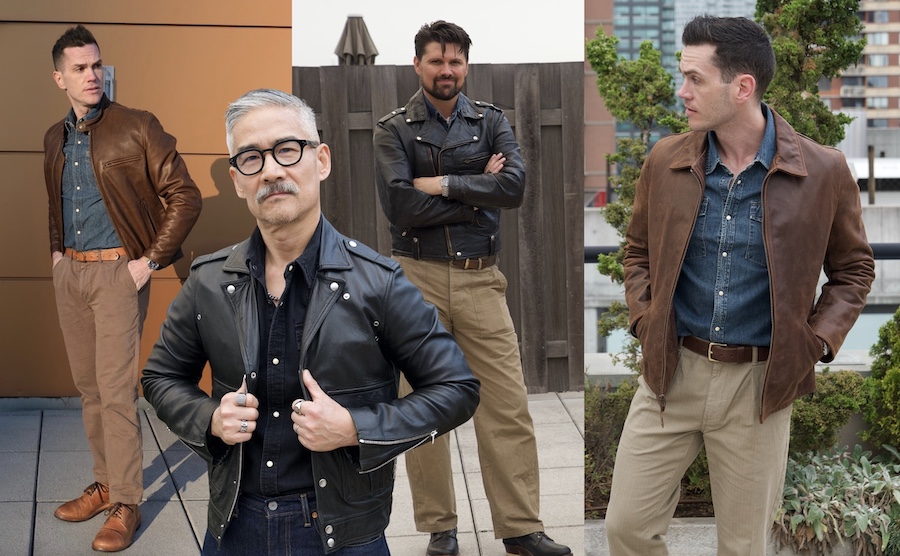 Leather jackets with denim cowboy shirts