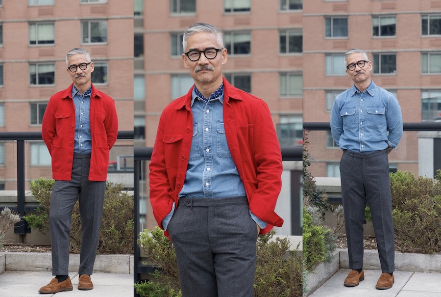 Neckerchief denim shirt chore coat