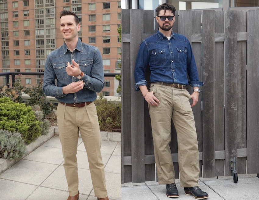 Pleated chinos western shirts denim