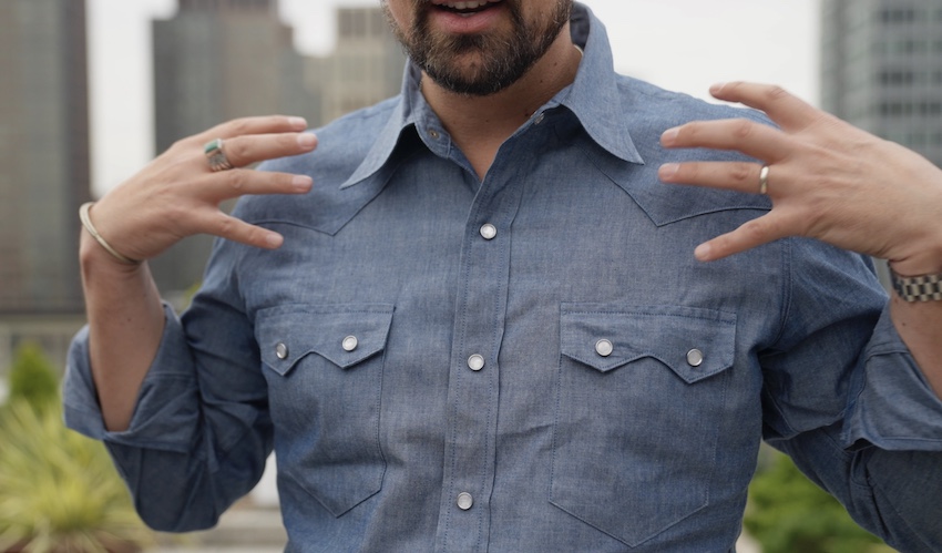 Snap button western cowboy shirt chambray