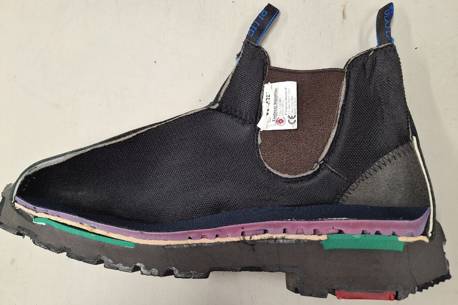 Steel blue hobart scuff cut in half