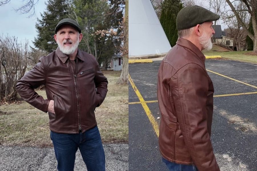 Iron resin gambler cow leather jacket on body