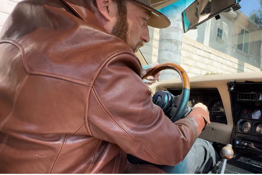 Crush retro leather jacket car
