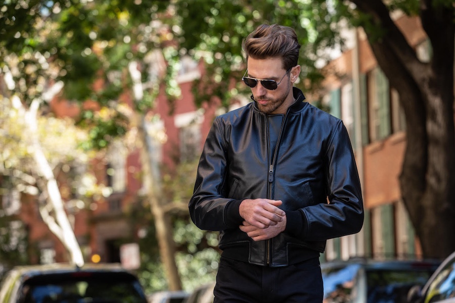 Cockpit usa black leather bomber jacket