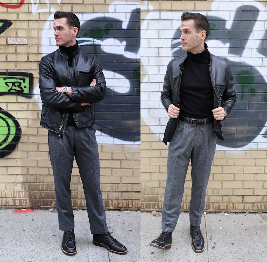 Schott cafe racer leather jacket smart outfit
