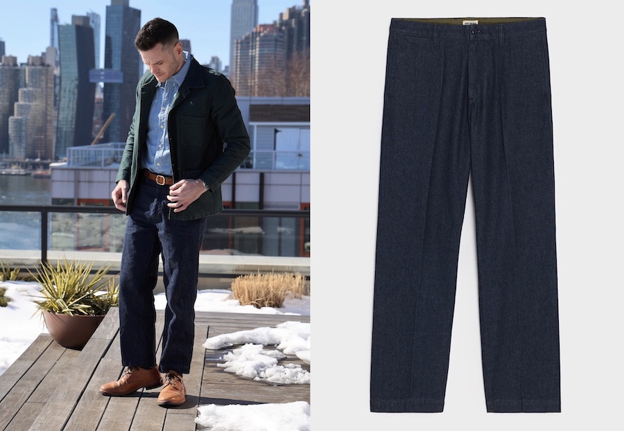 Relaxed creased denim chino in indigo todd snyder