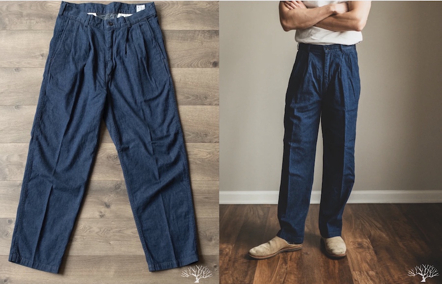 Orslow two tuck denim wide trousers